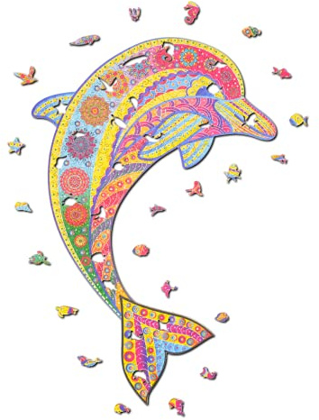 Woody Puzzles® Delfin Jigsaw Holz-Puzzle für Erwachsene & Kinder, Dancing Dolphin, 285 Teile, Gr. XL, 40,30 x 35,7 cm