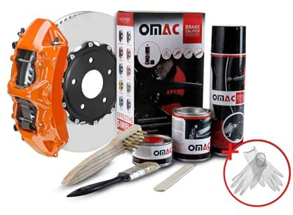 OMAC Bremssattellack Bremssattelfarbe Auto Lack Set | Bremsenreiniger und das Härtemittel Hitzebeständig Komplettsatz kompatibel mit 4 Bremssättel 7-teiliges