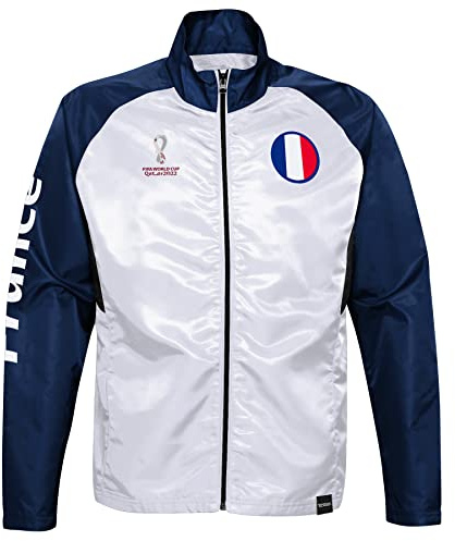 FIFA d'entraînement Officielle World Cup 2022-France Veste de survêtement, Blanc/Bleu Marine, 8-10 Ans Garçon