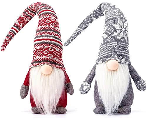 KAHEIGN 2Pcs Weihnachten Deko Wichtel, Schwedische Weihnachtswichtel Puppe Weihnachtszwerg Plüschpuppe Weihnachtsmannpuppe Elfenpuppe Tomte für Weihnachtsparty Dekoration (48cm x 18cm)
