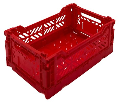 Ay-Kasa AYKASA Zusammenklappbare Aufbewahrungsbehälter, Kunststoffkiste zur Aufbewahrung, faltbare Kiste, stapelbare Box (klein, rot)