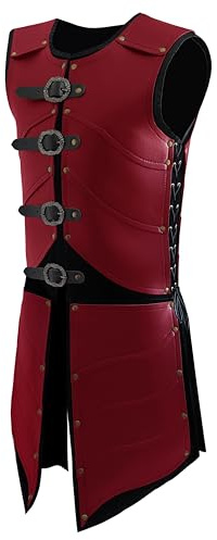 Deluxe Mittelalter Brustpanzer Wikinger Krieger Verstellbare Leder Rüstung Brustpanzer Kostüm für LARP Party Halloween Cosplay, Men Armor Red, Einheitsgröße