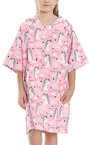 Chickwin Badeponcho mit Kapuze Kind Poncho Handtuch, Kinderhandtuch Strand Schwimmen Bad Kapuzenhandtuch Bademantel Zum Wechseln für Jungen Mädchen (Einhorn,65cm)