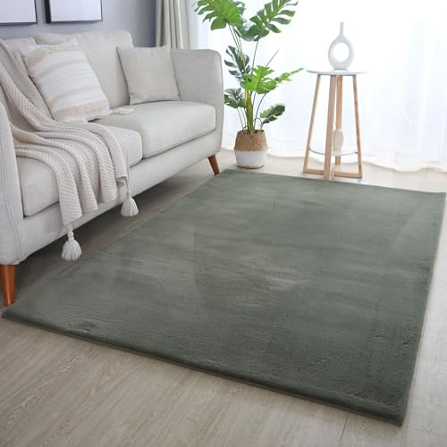 SIMPEX Hochflor Teppich, Unicolor - Einfarbig, Teppich Grün, 120 x 170 cm, Teppich modernen Stil, Teppich Wohnzimmer