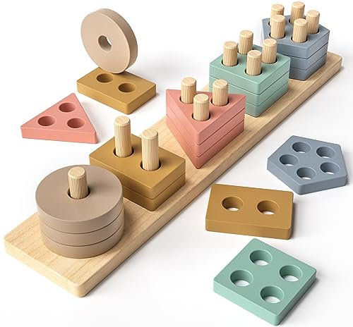 Atoylink Steckspiel Montessori Spielzeug ab 1 2 3 Jahre Holz Formensortierspiel & Stapeln Spielzeug Motorikspielzeug Holzspielzeug Wooden Stacking Toy Lernspielzeug Geschenk für Baby Mädchen Jungen