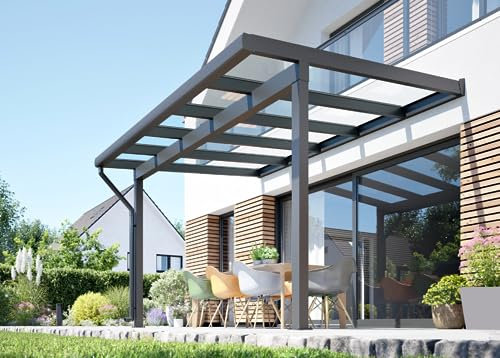 solidTREND Alu Terrassenüberdachung mit Dachüberstand // mit 16mm Polycarbonat Stegplatten Carport Terrassendach Vordach Aluminium Überdachung Pergola Pavillon 406 x 200 cm // 4 x 2 m
