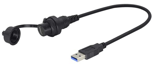 zdyCGTime Small Type C 3.0 Female to USB 3.0 A Male Car Flush Mount Cable USB A to USB Type C Waterproof Panel Mount Extension Cable, for Car Boat Truck Yacht Motorcycle.(30CM/1Ft)