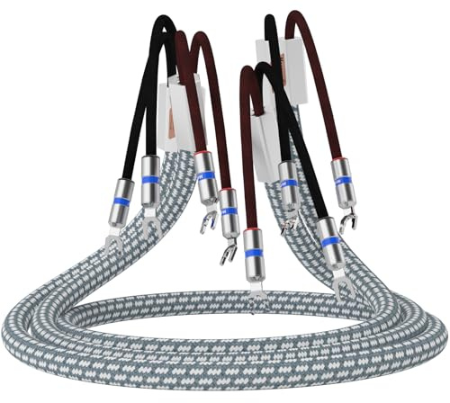 Monosaudio High-End HiFi Lautsprecherkabel 2,5m S802S6R | 11AWG reines Kupfer, Rhodinierter Y-Spatenstecker, für Verstärker/AV-Receiver/Lautsprecher