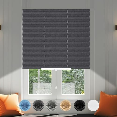 No Drill Blinds for Windows Temporary Blackout Sunlight UV No Screw Stick on Pull Down Blinds Curtains Light Filtering, Perfect Easy Fit Install for Bedroom,Bathroom, Kitchen Windows,Doors