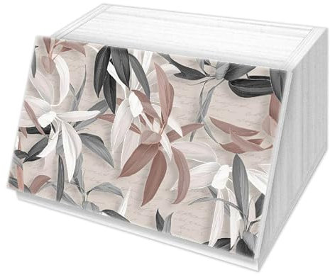 Lupia - Portapane White LEAVES MIX foglie tropicali grigio tortora, Conserva Freschezza Pane, Versatile per Cibo Secco, Design Unico, Apertura frontale con Aerazione, 40x20x30cm, Chiaro, Legno