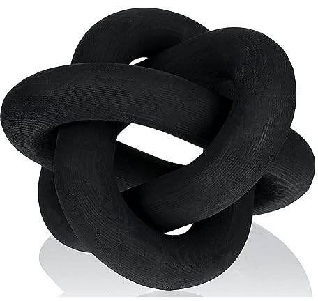 Cetfuro 1 PCS Wood Chain Link Decor 3 Link Wood Knot Decor Hand Carved Decor Modern Farmhouse Shelf Decor Boho Black
