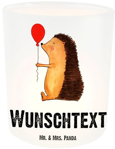Mr. & Mrs. Panda Personalisiertes Windlicht Igel Luftballon - Personalisierte Geschenke, Windlichtgläser, mit Namen, Herzlichen Glückwunsch, Kerzengläser, Ballon, Geburtstag, Draußen Selber Gestalten
