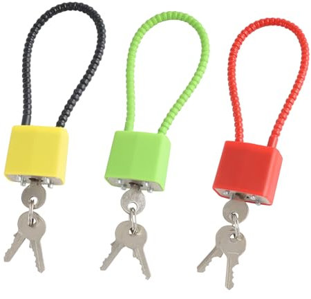 3 PCS Steel Rope Padlocks with Keys, Heavy Duty Long Shackle Padlock, Flexible Cable for Suitcase, Bicycle, Gym, Cabinets, Small Cable Lock