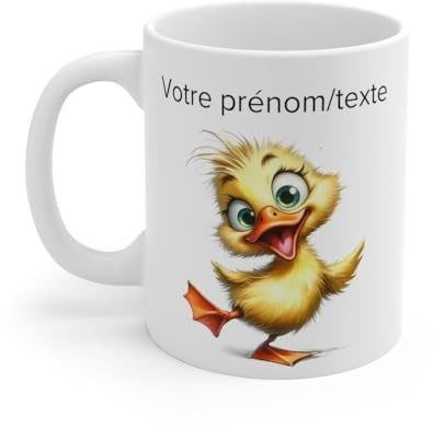 Mug personnalisable personnalisé Canard Heureux avec son prénom ou texte pour enfant et adulte