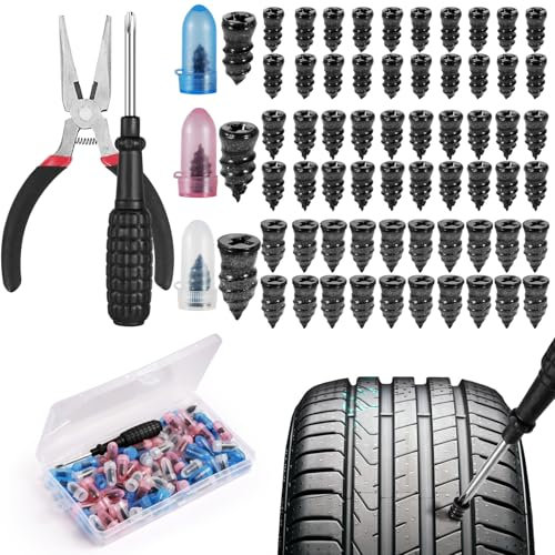 Samulee Omsscun 62Pcs Tyre Repair Kit Rubber Nails with Screwdriver, Car Puncture Repair Kit,Car Tyre Puncture Repair Kit, Tyre Puncture Repair Kit for Auto Car Motorcycle