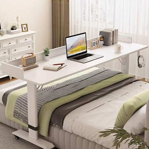 Überbetttisch Computertisch auf Rollen Höhenverstellbar Nachttisch aus Holz für Sofa, Kleiner Beistelltisch mit Rollen, Pflegetisch für Bett