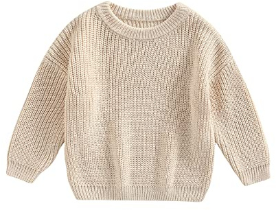 Edhomenn Toddler Baby Knit Sweaters Round Neck Long Sleeve Solid Color Sweatshirt Loose Ribbed Pullovers Infant Boys Girls Fall Outfits (01 Apricot, 9-12 Months)