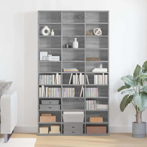 Myheimly CD-Regal DVD Bluray Medienregal Medienschrank Aufbewahrung Standregal Regalwand Bücherregal Grau Sonoma 102x23x177,5 cm Holzwerkstoff