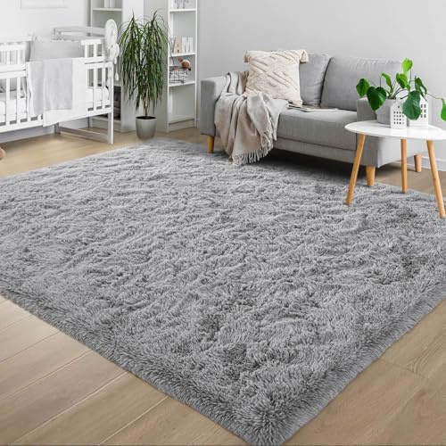 HOKXUAN Teppich Wohnzimmer Hochflor 110 x 200 cm Kurzflor rutschfest Flauschig Hochflorteppich, Flauschiger Schlafzimmer Teppich Modernes Einfarbiges Design Fürs Wohnzimmer, Schlafzimmer, Hellgrau