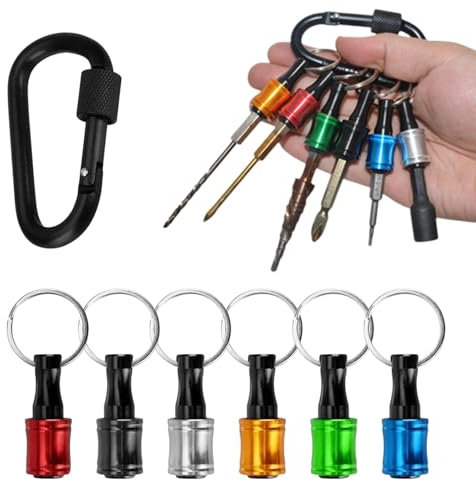 6PCS Drill Bit Holder, 1/4 inch Bit Holder Keychain Screwdriver Bit Holder, Bit Holder Hex Screwdriver Holder for DIY, Electrical, Woodworking, Construction, and Maintenance, Gadgets for Men