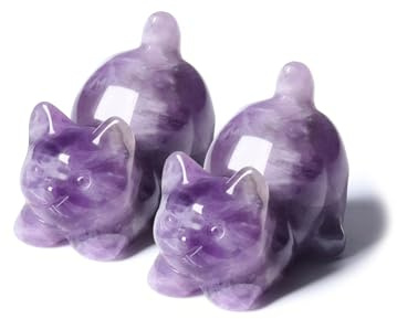 JSDDE 2er Katzenfigur Deko, Edelsteine Katze, Kristall Katze, Heilsteine Deko für Katzenliebhaber, Dekoration für Zuhause, Büro, Zimmer (Amethyst)
