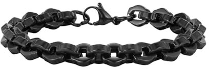 Bishilin Edelstahl Armband Herren, Armbänder Männer 21CM 8.7MM Bohnenkette Gliederarmband Freundschaftsarmband Personalisiert Charm Armband 21CM Schwarz