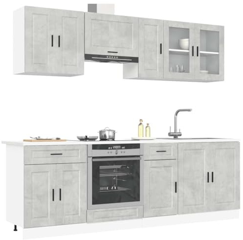 IKAYAA Mueble de Cocina Kalmar 8 Piezas, Módulos con Armario y Colgante - Gris Hormigón