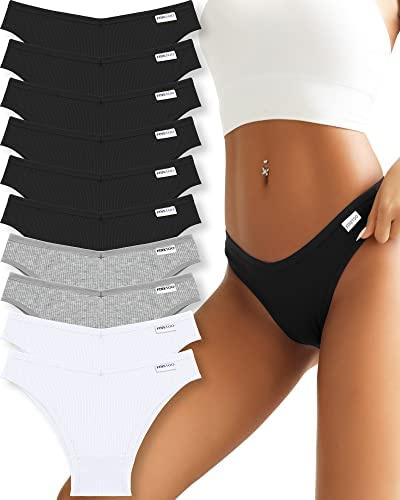 FINETOO 10er Damen Brazilian Slip Bikini Set Sexy Mädchen Baumwoll Unterwäsche Unterhosen Bequem Dessous Frauen Nahtlos Hipster,Mehrfarbig B,L
