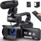 Caméscope 6K 64MP Écran Tactile 18X Zoom Numérique Vision Nocturne Infrarouge Vlogging Caméra pour YouTube, Caméra vidéo WiFi avec Pile 4500mAh, Carte SD 64 Go,Stabilisateur,Microphone et Télécommande