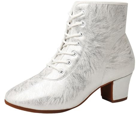 ZHENSI Kvinnors dansstövlar med snörning av latinska karaktärsskor för Salsa Tango Modern,White,38 EU