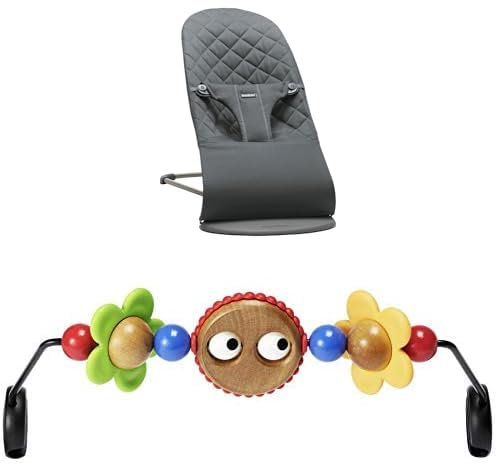 Bundle of BabyBjörn Babywippe Bliss, Gewebt, Klassische Steppung,Anthrazitgrau + Spielzeug für Babywippe, Fröhliche Augen