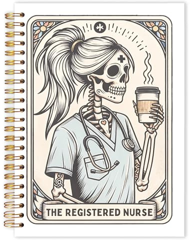 Qabliqo Funny Gothic Skeleton Nurses Spiral Notebooks, Registered Nurse Gifts Journal for Writing, Nurse Appreciation Week Gifts Notebook for Note Taking, Goth Office Supplies, 5.5x8.3 Inch
