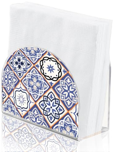 SUPERDANT Servilletero patrón marroquí de azulejos para mesas titular de pañuelos acrílico vertical cóctel servilletero papel para cocina dispensador de servilletas acrílico hogar comedor restaurante