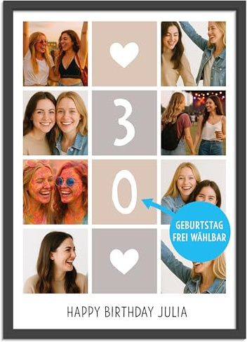 OWLBOOK® Fotocollage mit 8 Fotos & Text als Geburtstagsgeschenk selbst gestalten | Personalisierte Foto Geschenke zum Geburtstag | Fotogeschenke | 30. 40. 50. 60. 70. Geburtstag | Papier