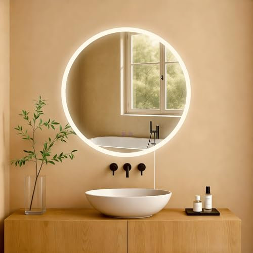 CLP Specchio da Bagno Laconia con Illuminazione, Specchio da Bagno antiappannamento, Specchio da Parete Rotondo LED dimmerabile, Dimensione:Ø 60