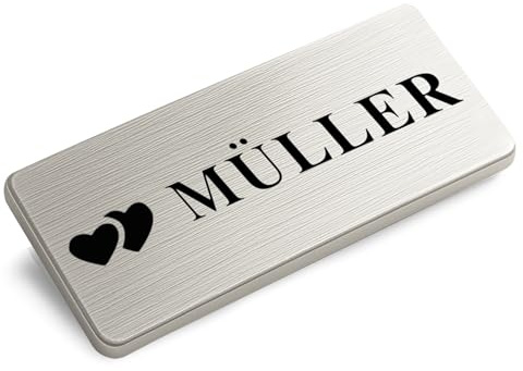 XMHome 1 Edelstahl Türschild selbstklebend personalisiertes Namensschild mit Lasergravur wetterfest für Haustür, Briefkasten, Klingel Made in Germany 60 * 30mm 1 Stück