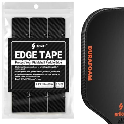 Srikel Pickleball Edge Guard Tape – Pickleball Paddle Edge Protection Tape 3 Pack, Head Edge Guard for 16MM Rackets,Easy Application,No Wrinkling,26MM Width Solid Black