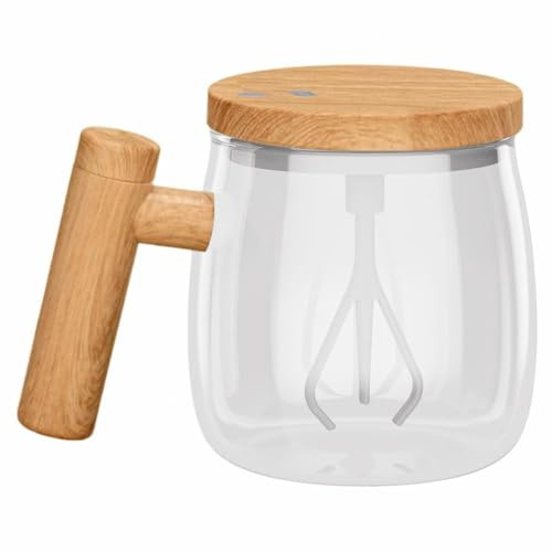 Self Stirring Coffee Mug with Handle Rechargeable Glass Self Mixing Cup With Lid and for Home Coffee Warming Office Coaster