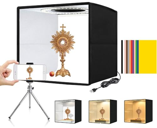 Portable Light Box 40x40cm, Professional Light Box Photography 160 LED Dimmable Lights with 3 Color Temperatures for Product Photography, Jewelry, Crafts ect.