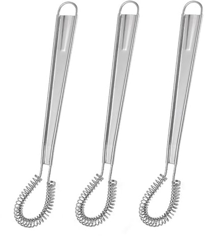 3 Pack Stainless Steel Mini Whisks Hand Beaters, Spring Coil Wire Egg Beater, Handheld Small Egg Stirrer E-gg Whisk Beater, Manual Hand Whisker for Coffee Sauce Milk Mixing Cooking Baking