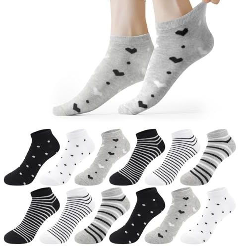 Libella 12 Paia Calzini Donna Cotone Corti 35-38 Sportive Calze Corte Donna Colorate con Strisce a Pois Morbido da Tempo Libero, Sport, Fitness, multicoloreA