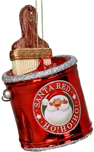 HD Collection Christbaumschmuck Glas 9cm - Farbeimer mit Pinsel Aufhängen - Weihnachtsbaum Anhänger für Weihnachten - Christbaumanhänger & Weihnachtsbaumschmuck - Rot