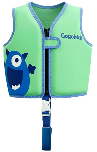 Gogokids Toddler Swim Vest Pool Floaties for Kids 1-2-3-5-7-9 Yrs, Neoprene Kids Swimming Jacket w/Adjustable Safety Strap & Zip, Toddler Float Jacket 24-66lbs for Beach Puddle Pool Boys Girls Niños