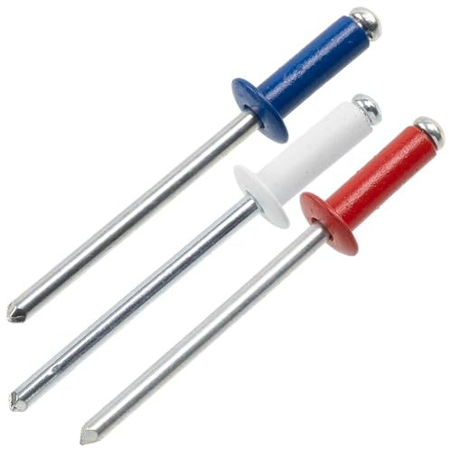 AERZETIX - Juego de 48 remaches ciegos Ø4x12 mm con cabeza plana, RAL 3000 (rojo fuego), RAL 9010 (blanco puro), RAL 5010 (azul genciana) | de aluminio/acero | para montaje estético y fijación rápida