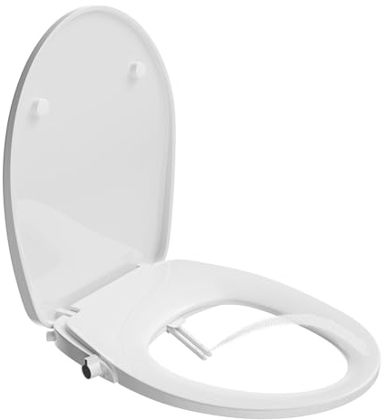 HOROW Dusch WC Aufsatz Ohne Strom, Toilettendeckel mit Absenkautomatik, Dusch WC-Sitz für Gesäßdusche und Ladydusche, Bidet Aufsatz für Toilette, WC Bidet Aufsatz inkl. Einlassschlauch, Kaltes Wasser