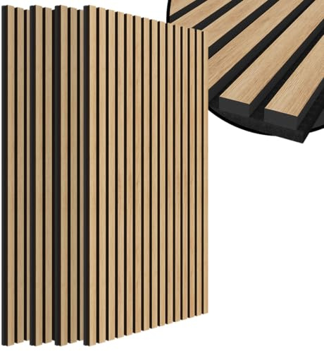 Bellamio Kilwa Akustikpaneele 140x60 cm, 4er-Set, Holzoptik Eiche, 3D | Wandpaneele, Wandverkleidung, Akustik Holzpaneele als Schallabsorber, Lamellenwand für Innen, Wall Panel mit Schallschutz