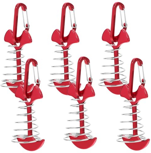 Toyvian Estacas de Aluminio para Tienda de Campaña, 6 Piezas Rojas Hebillas D, Portátiles para Senderismo y Acampada en Viento Fuerte