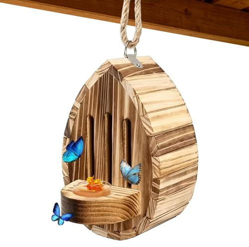 Casa De Mariposas Refugio Madera Natural Con Forma De Lágrima