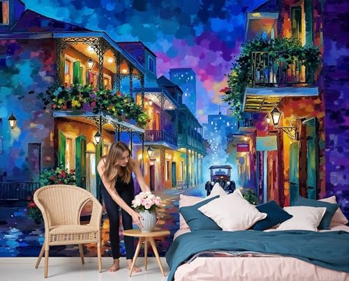 Fotomural Vista Nocturna De La Ciudad 300x210cm papel pintado panorámico Fotomural Papel pintado no tejido moderno Mural de pared Dormitorio Salón Luces De Neón Calles