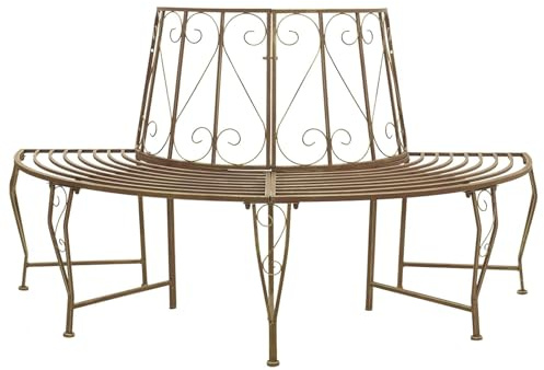Holekex Trädbänk, 4-sits, 160 x 80 x 89 cm, stål, antikbrun, halvcirkelformad, väderbeständig med ryggstöd för trädgård, terrass, balkong, utomhus, sittplats, robust, hållbar